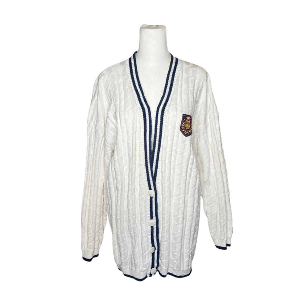 Vtg 90s Wet Seal Varsity Cardigan Sweater Cable Knit Preppy Collegiate Old Money